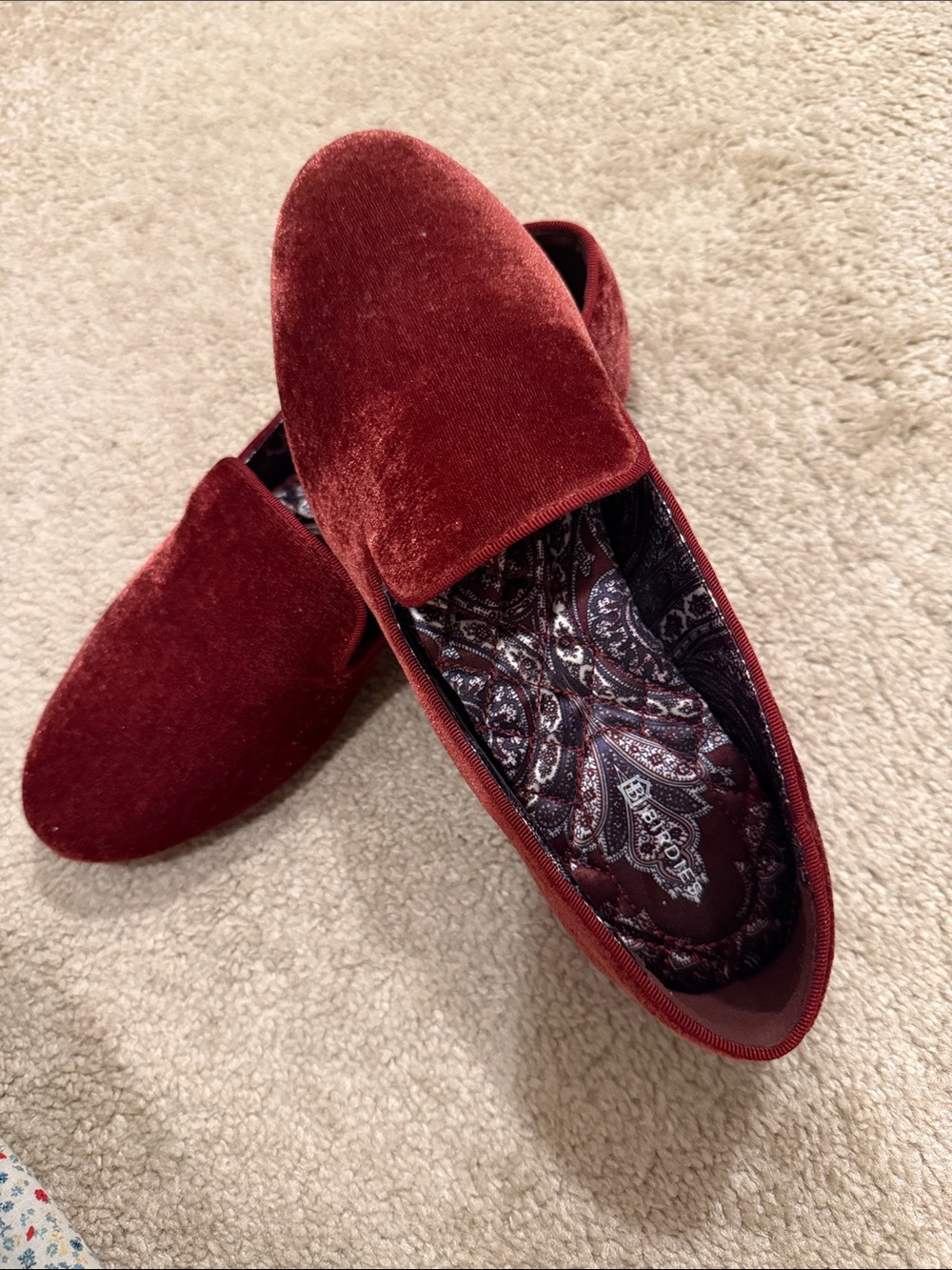 Birdies Starling Velvet Slip-On Loafers in Burgundy Chianti 7.5 NWOT